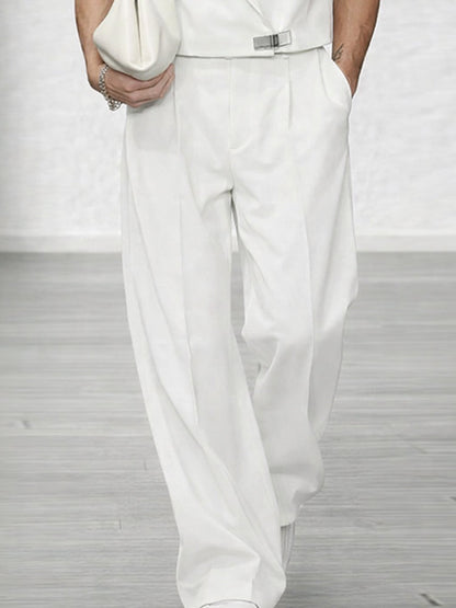 Trendy Lapel Vest and Wide-Leg Pants Set