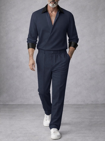 Comfort Old Money Contrast Color Polo Shirt Pants Set