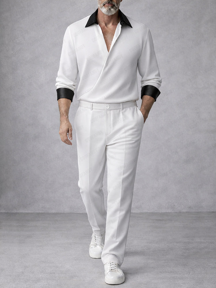 Comfort Old Money Contrast Color Polo Shirt Pants Set