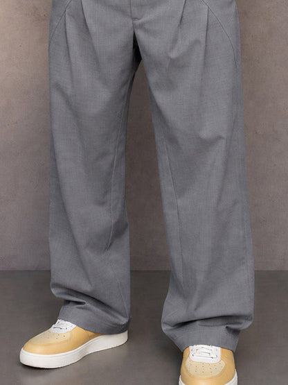 Casual Pleated Straight Leg Drawstring Pants