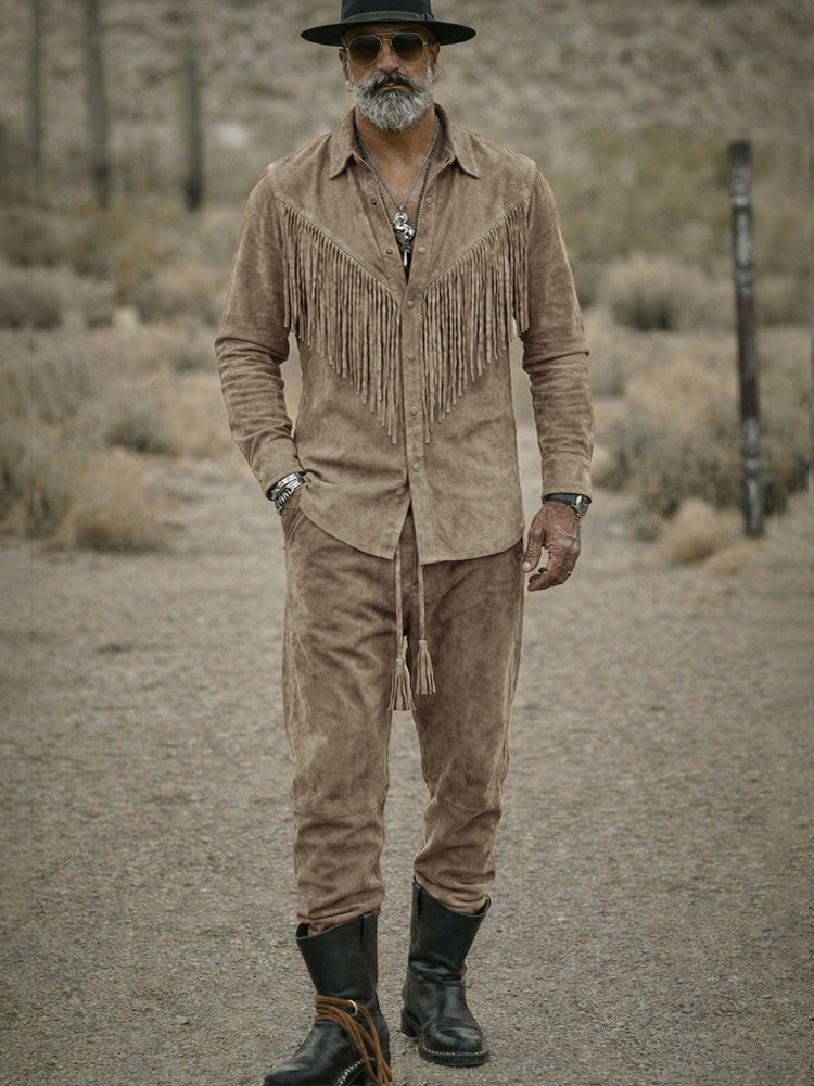 Vintage Western Tassel Suede Shirt Pants Set