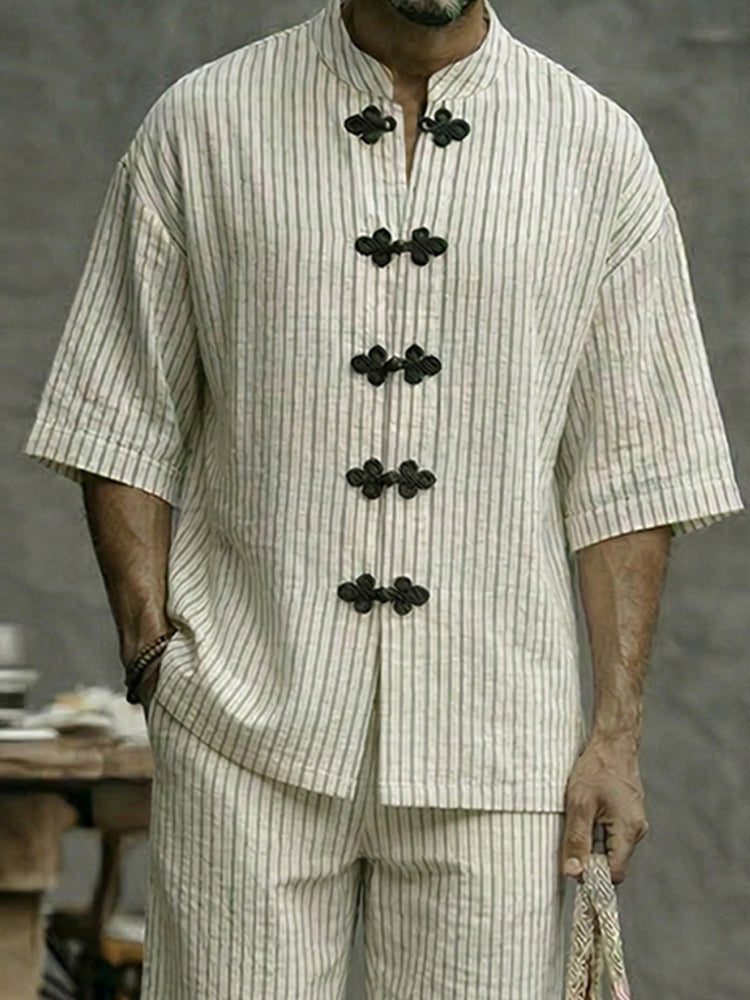 Essential Comfort Pinstripe Shirt Short Set