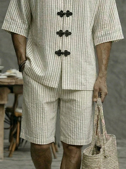 Essential Comfort Pinstripe Shirt Short Set