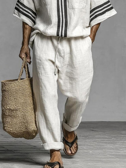 Comfy Loose Fit Stripe Cotton Shirt Pants Set