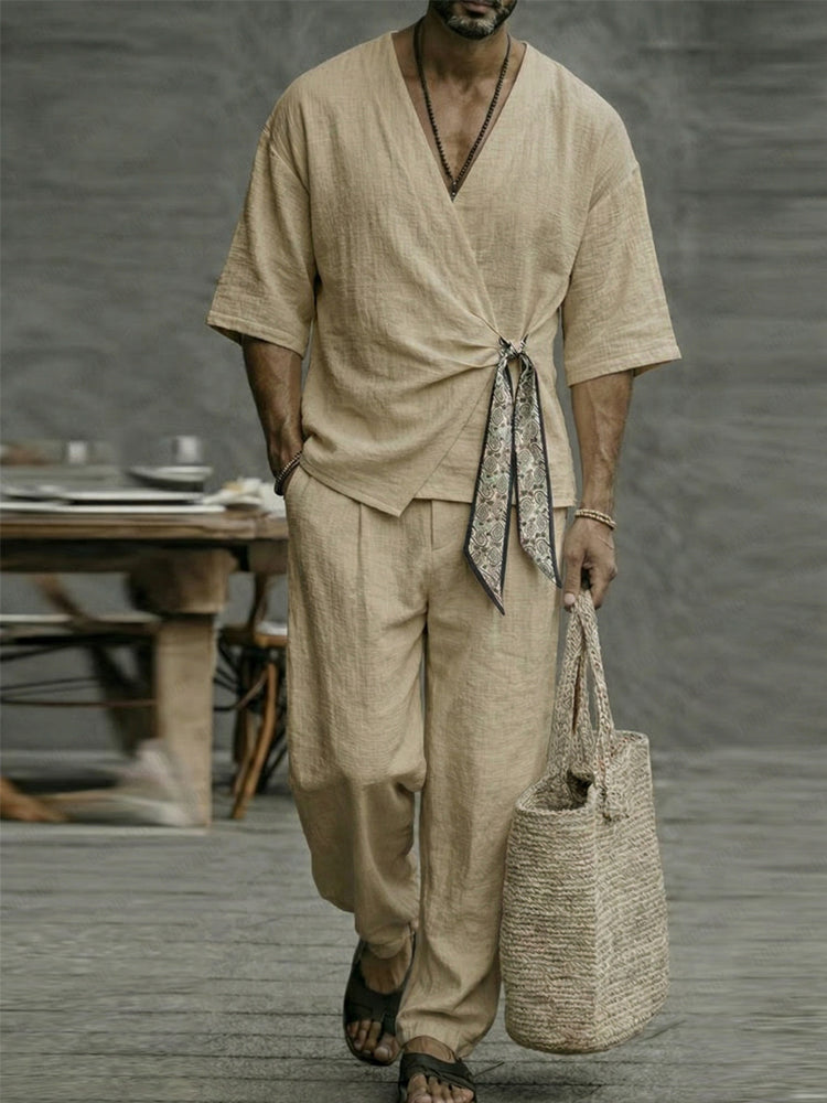 Minimalist Cotton 2-Piece Set with Scarf Tie Closure