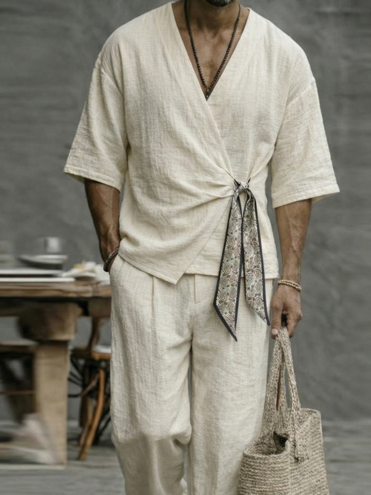 Minimalist Cotton 2-Piece Set with Scarf Tie Closure