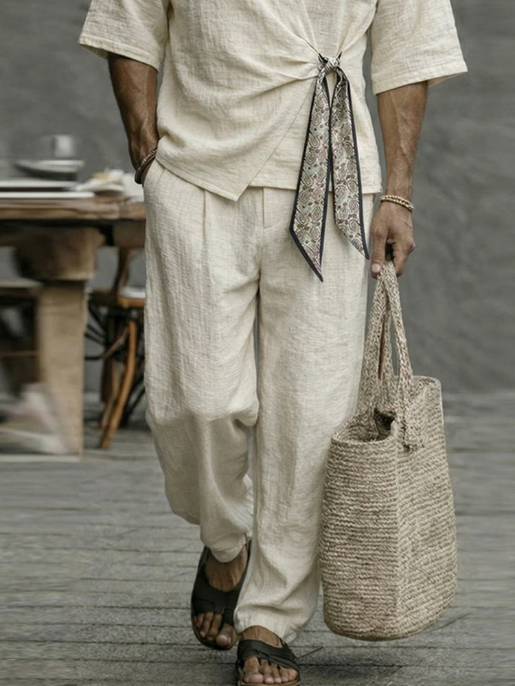 Minimalist Cotton 2-Piece Set with Scarf Tie Closure