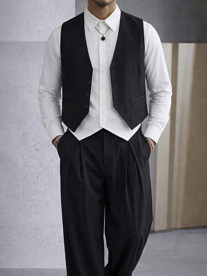 Smart Casual Fake 2-Piece Vest Shirt and Pants Set