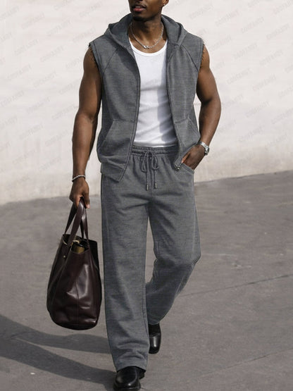 Urban Street Sleeveless Hoodie and Pants Set