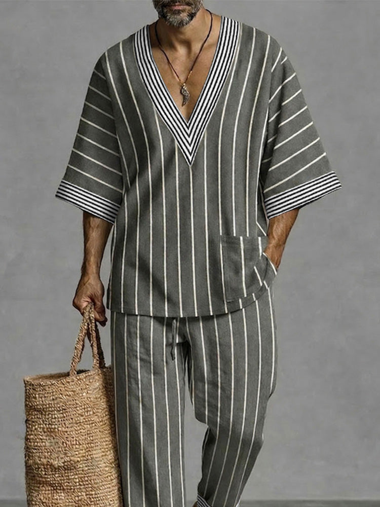 Casual Relaxed Fit Stripe Matching Set