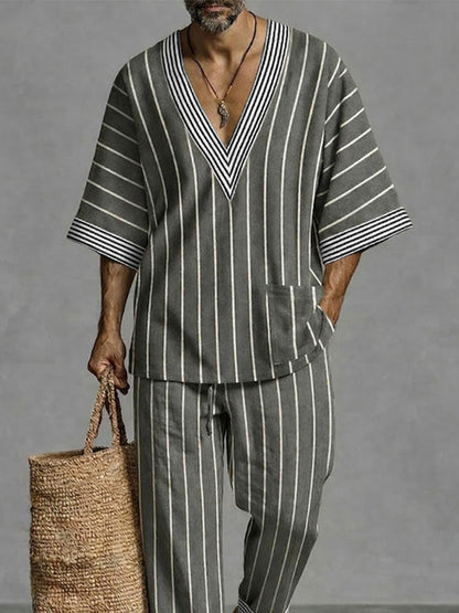 Casual Relaxed Fit Stripe Matching Set