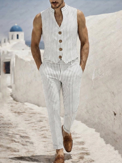 Smart Casual Pinstripe Vest Pants Set