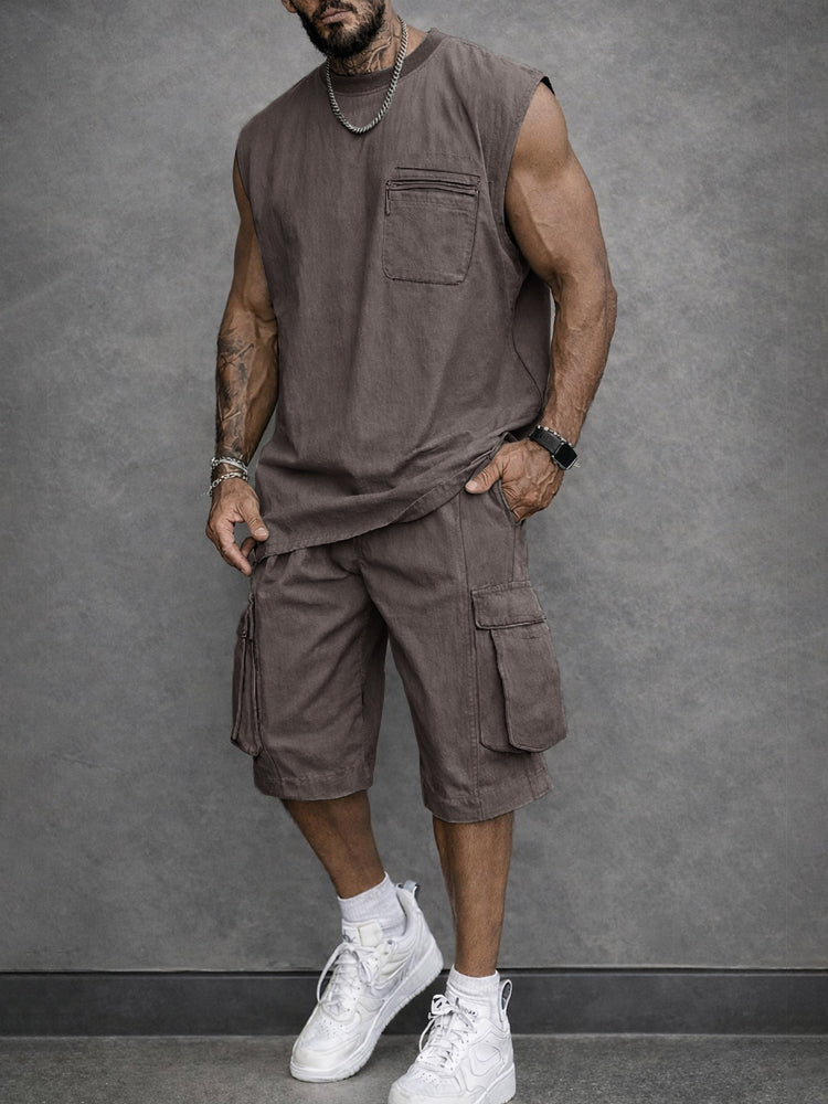 Cargo Street Style Vest Shorts Sports Set