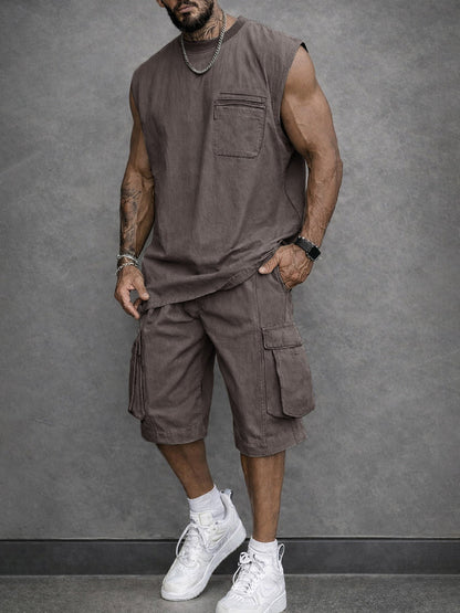 Cargo Street Style Vest Shorts Sports Set