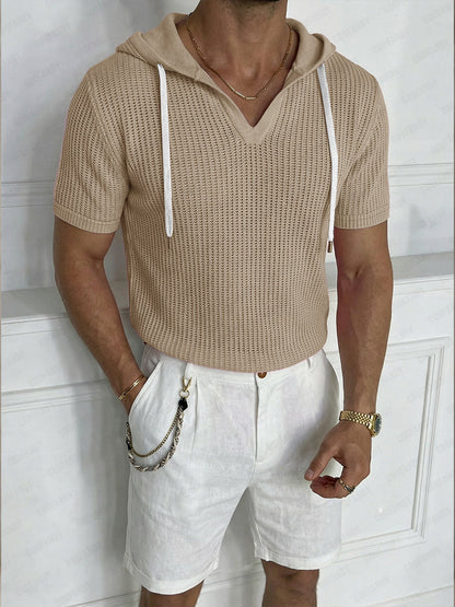 Casual Summer Knit Short Sleeve Hoodie