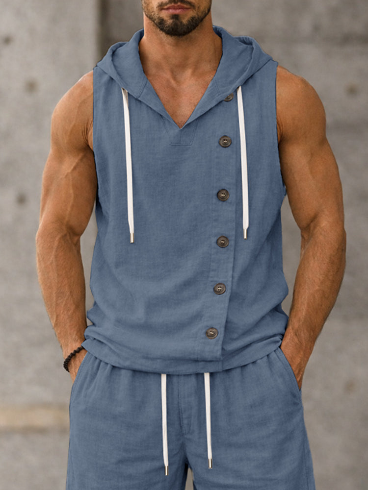 Casual Loose Washed Cotton Tank Top Shorts Set