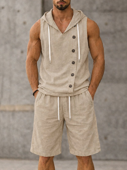 Casual Loose Washed Cotton Tank Top Shorts Set