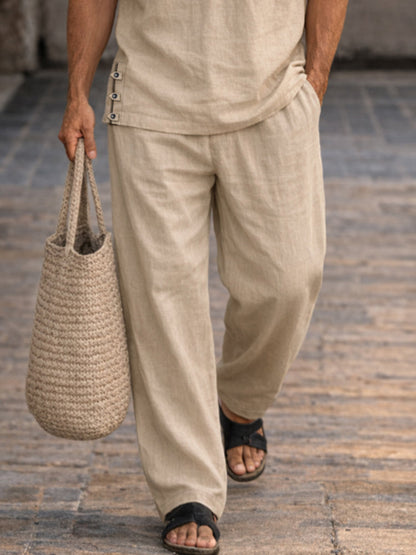 Soft Washed Cotton Henley Shirt Pants Set
