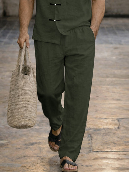Vintage Frog Button Washed Cotton Shirt Set