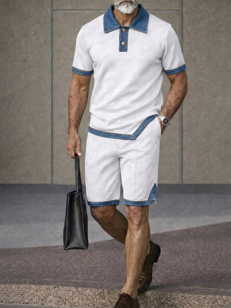 Smart Casual Contrast Trim Textured Polo Shirt Set