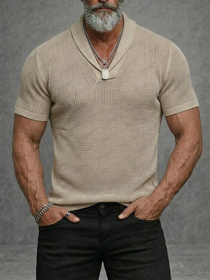 Casual Breathable Crochet Knit Short Sleeve Shirt