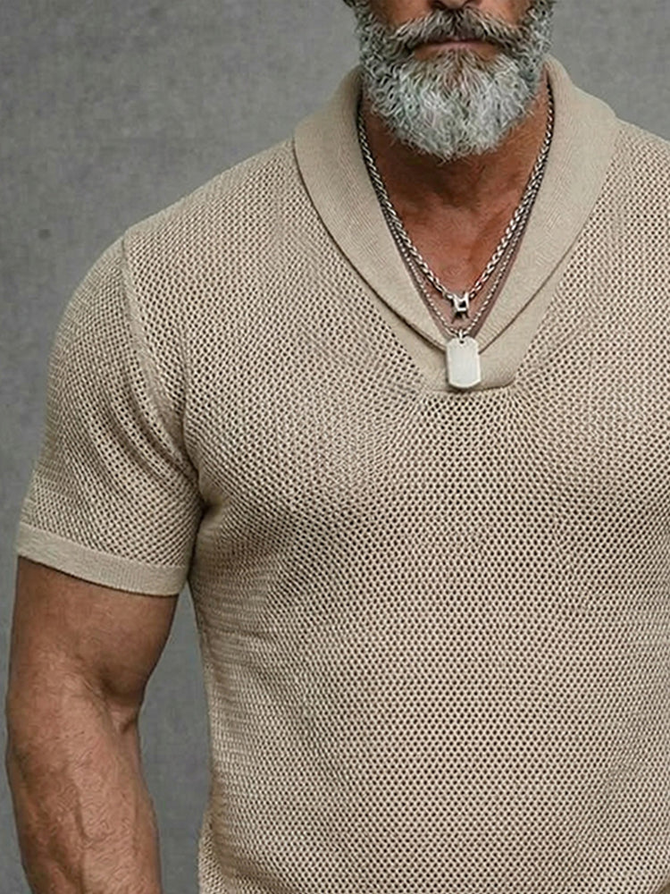 Casual Breathable Crochet Knit Short Sleeve Shirt
