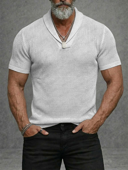 Casual Breathable Crochet Knit Short Sleeve Shirt