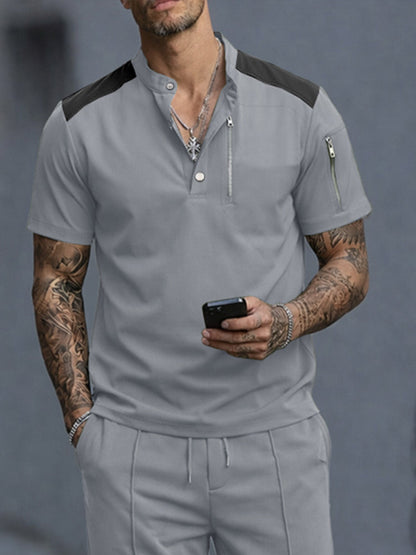 Athleisure Zip Pocket Henley T-Shirt Pants Set