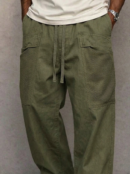 Durable Cotton Mesh Pocket Drawstring Cargo Pants