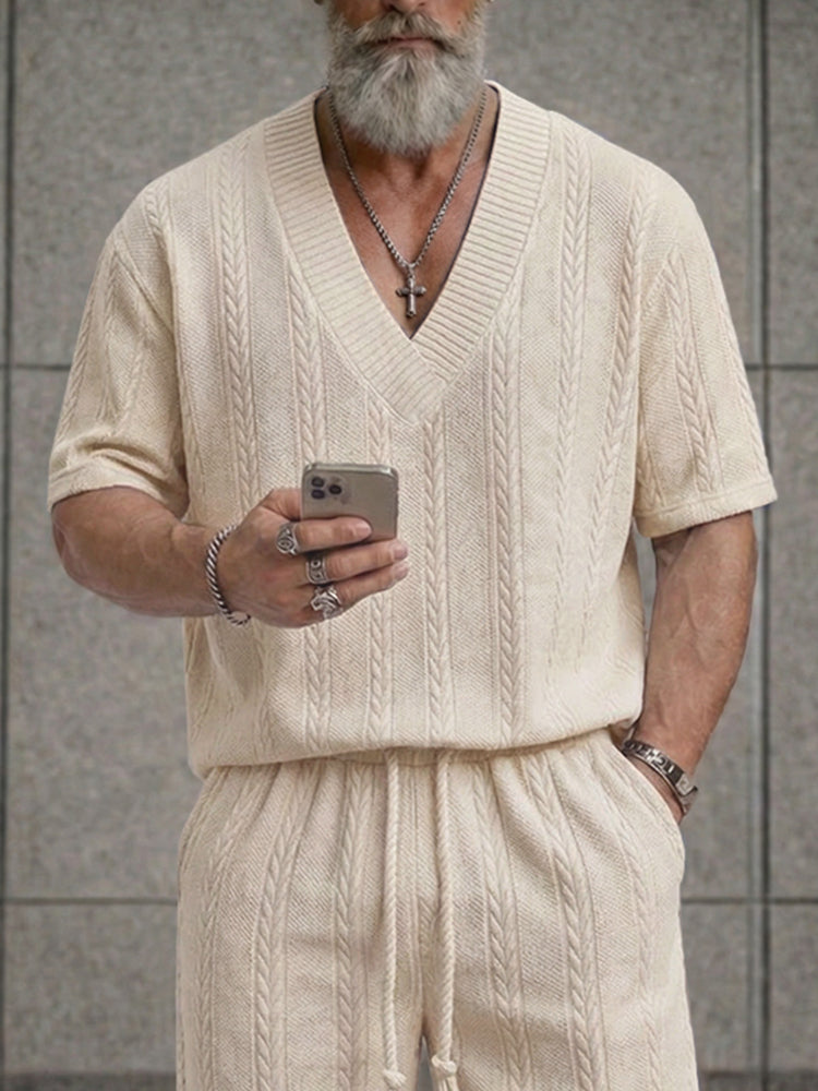 Relaxed Fit Jacquard T-Shirt Shorts Set