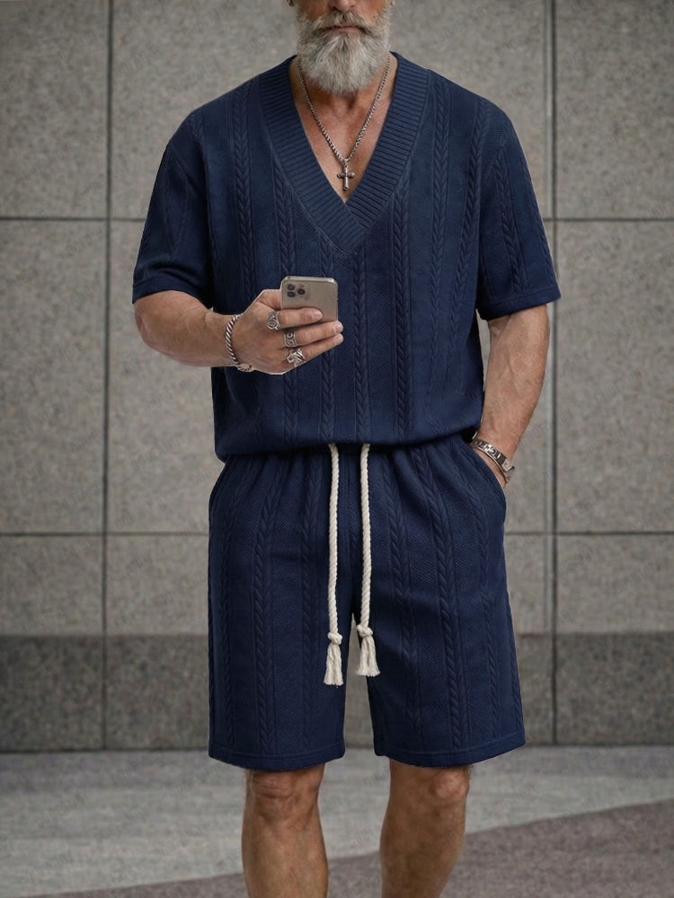 Relaxed Fit Jacquard T-Shirt Shorts Set