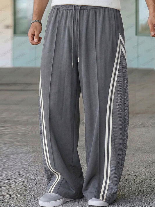 Breathable Mesh Panel Side Stripe Casual Pants