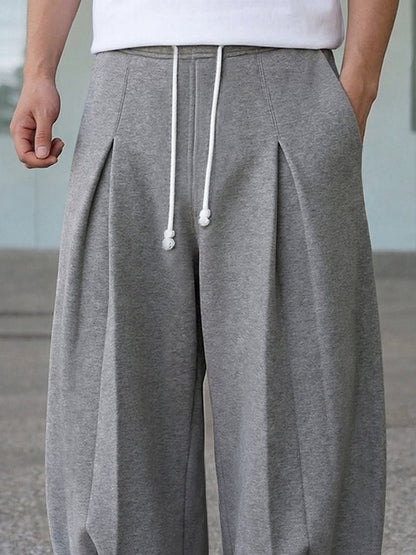 Casual Relaxed Fit Pleated Sweat Pants