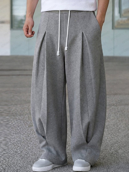 Casual Relaxed Fit Pleated Sweat Pants