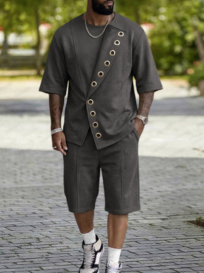 Unique Grommets Design T-Shirt Shorts Set