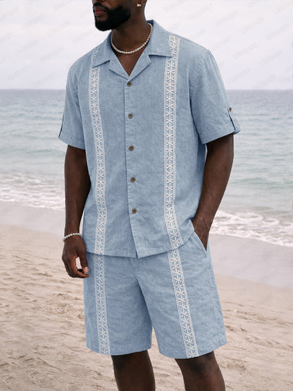 Vacation Lace Detail Cotton Shirt Shorts Set