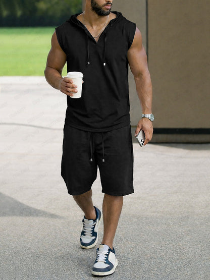 Casual Comfort Solid Hooded Tank Top Set
