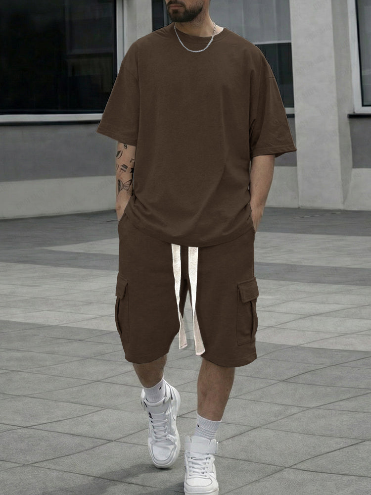 Athleisure Loose Fit Cargo Shorts Set