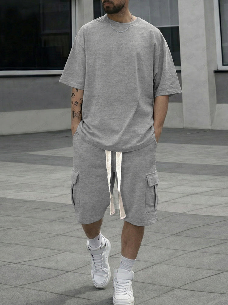 Athleisure Loose Fit Cargo Shorts Set