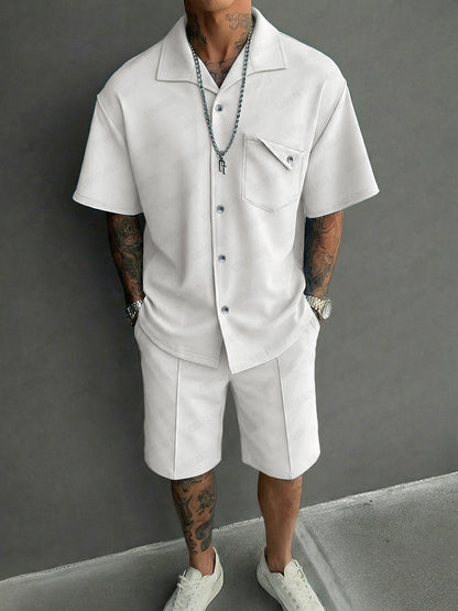 Casual Design Pocket Short Sleeve Shirt Shorts Set