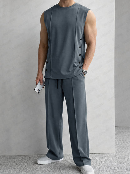 Unique Button Accents Tank Top and Pants Set