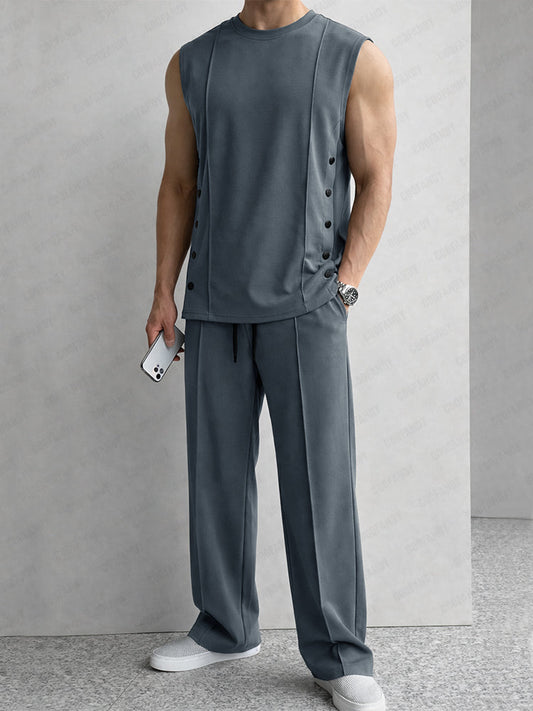 Unique Button Accents Tank Top and Pants Set