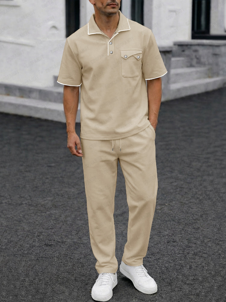 Smart Casual Contrast Trim Polo Shirt Set