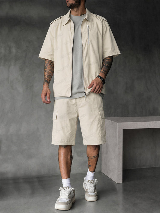 Summer Casual 100% Cotton Shirt Shorts Set