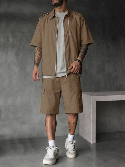 Summer Casual 100% Cotton Shirt Shorts Set