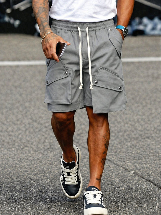 Unique Cotton Multi Pockets Drawstring Cargo Shorts