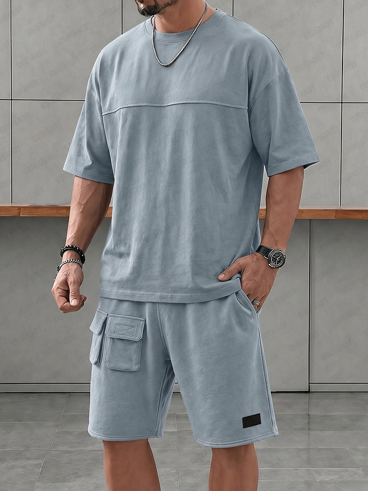 Athleisure Relaxed Fit T-Shirt and Cargo Shorts Set