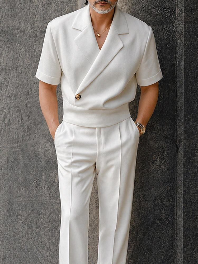Elegant Summer Half-Placket Top and Straight Pants Set