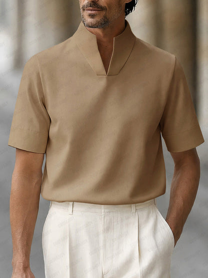 Urban Minimalist Stand Collar Short Sleeve Top