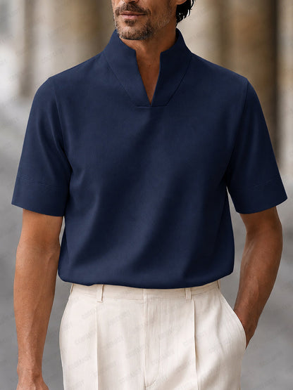 Urban Minimalist Stand Collar Short Sleeve Top